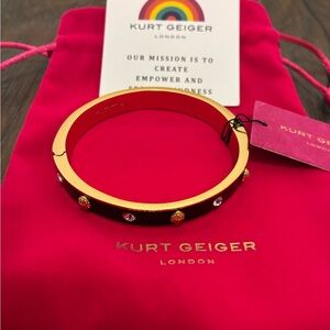 Kurt Geiger Gold and Black Enamel SkullCrystal-Stud Bangle